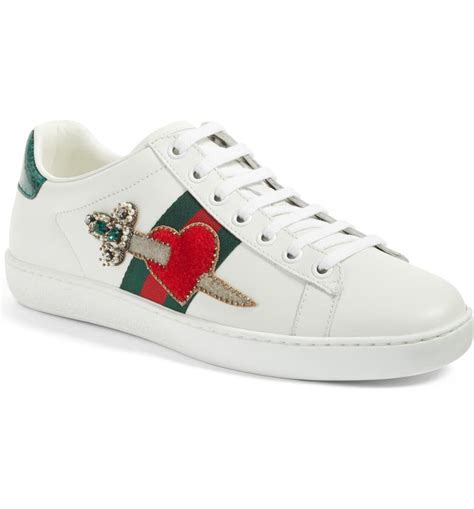 gucci ace sneakers with heart|Gucci ace embellished leather sneakers.